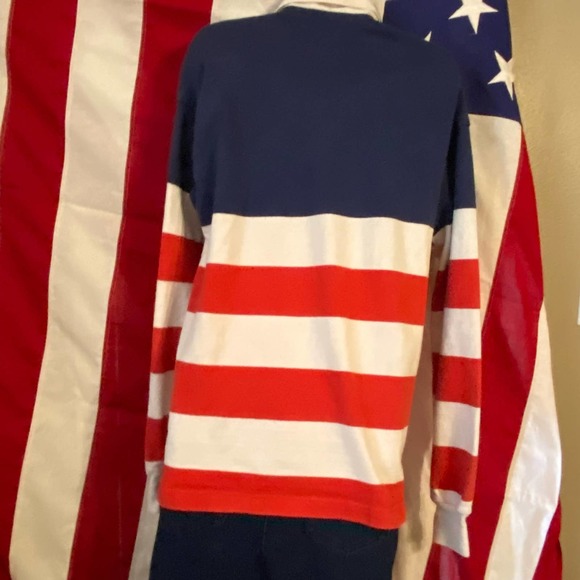 Mens VTG 90s American Eagle Outfitters Sz L Red White Blue LS Rugby Shirt - Picture 2 of 3